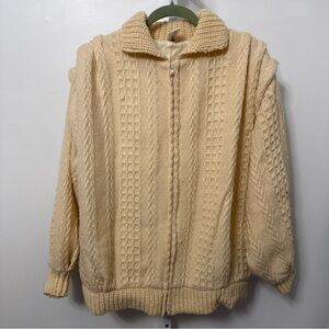 Branigan Weavers Ireland Knit Wool Zip Up Lined Sweater Jacket Chunky Women